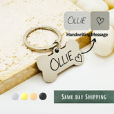Actual Handwriting ID Dog Tag - Custom Bone Tag - Personalized Bone Tag - Bone Shaped Key Chain, Christmas Gift